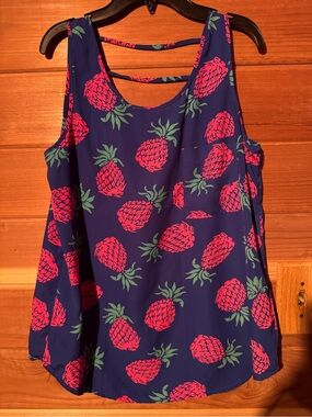 Pink Owl Navy Tank Top with Pink Pineapple Print
